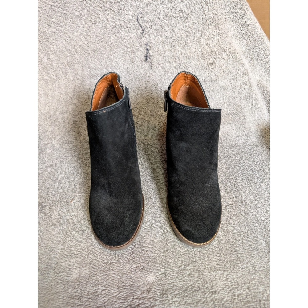 Lucky Brand Yakeena Black Suede Wedge Ankle Booties‎ Side Zip 7.5